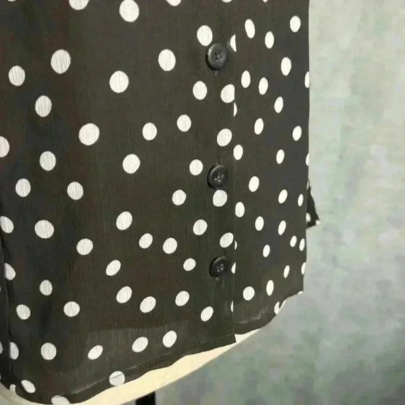 Madewell Black & White Polka V-Neck Long Smocked Sleeve Pullover Blouse Size 4 - Picture 4 of 11